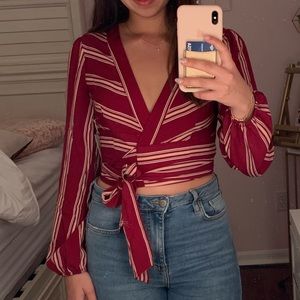 Forever 21 burgundy wrap long sleeve crop top